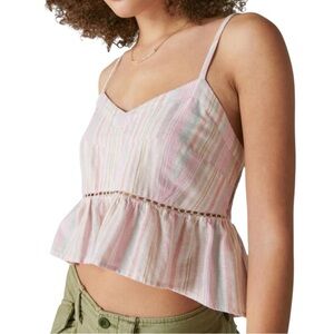 NWT LUCKY BRAND Striped Adjustable Strap Elastic Tie Back Top Size X-Large